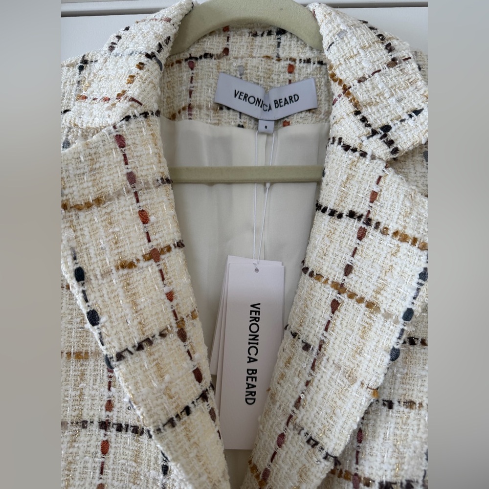 NWT Veronica Beard Healy Ecru Multi Dickey Plaid Wool-Blend Jacket Size 8 - Picture 5 of 10